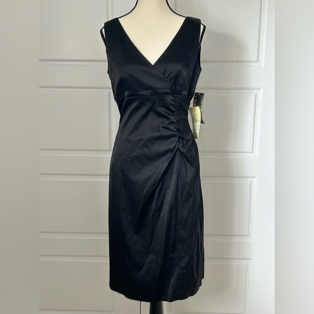 New Donna ricco black satin knee length cocktail dress size 6